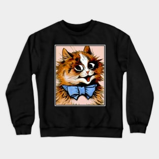 Cat with a Blue Bow : A Louis Wain abstract psychedelic Art Print Crewneck Sweatshirt